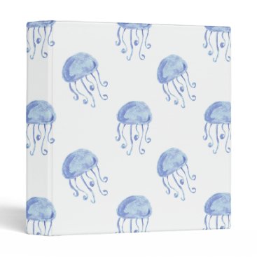 watercolor blue jellyfish beach design 3 ring binder