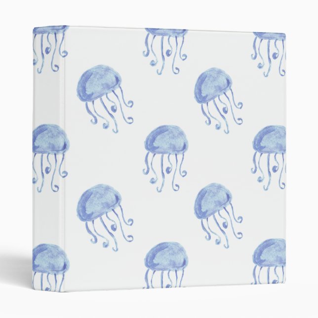 watercolor blue jellyfish beach design 3 ring binder (Front/Spine)