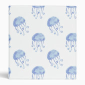 watercolor blue jellyfish beach design 3 ring binder (Front)
