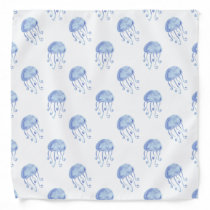 watercolor blue jellyfish beach design bandana