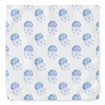 watercolor blue jellyfish beach design bandana