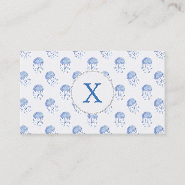 watercolor blue jellyfish beach design business card (Front)