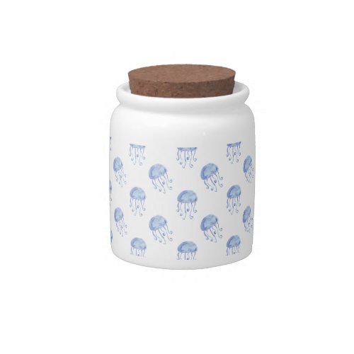 watercolor blue jellyfish beach design candy jar