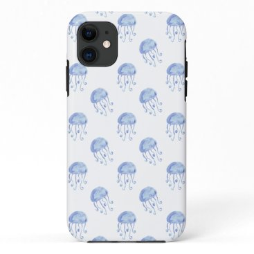 watercolor blue jellyfish beach design iPhone 11 case