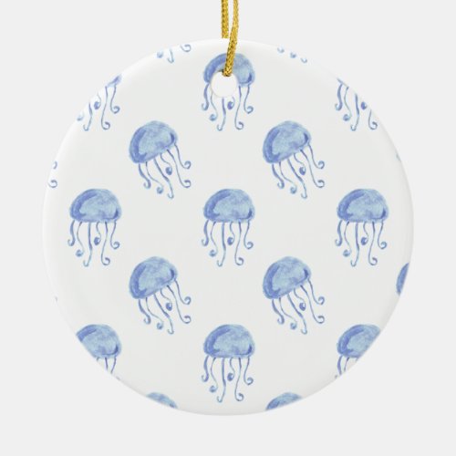 watercolor blue jellyfish beach design ceramic ornament