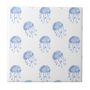 watercolor blue jellyfish beach design ceramic tile