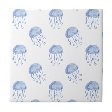 watercolor blue jellyfish beach design ceramic tile