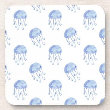 watercolor blue jellyfish beach design coaster