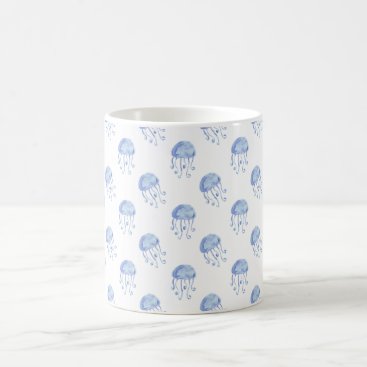 watercolor blue jellyfish beach design coffee mug