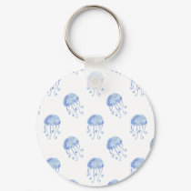 watercolor blue jellyfish beach design keychain