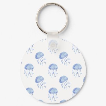 watercolor blue jellyfish beach design keychain