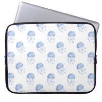 watercolor blue jellyfish beach design laptop sleeve