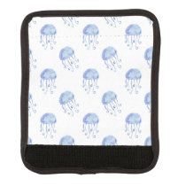watercolor blue jellyfish beach design luggage handle wrap
