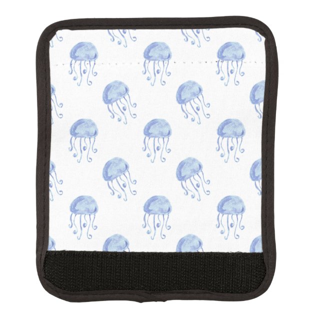 watercolor blue jellyfish beach design luggage handle wrap (Front)