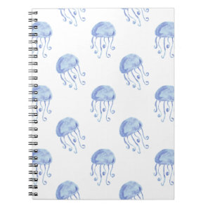 watercolor blue jellyfish beach design notebook