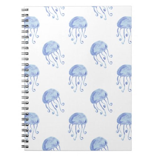 watercolor blue jellyfish beach design notebook