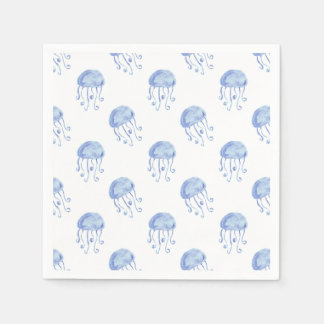 watercolor blue jellyfish beach design paper napkins