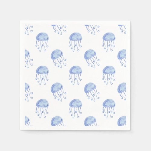 watercolor blue jellyfish beach design paper napkins