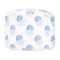 watercolor blue jellyfish beach design pouf
