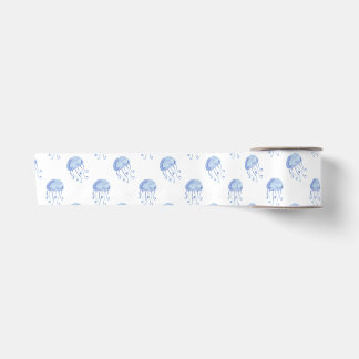 watercolor blue jellyfish beach design satin ribbon