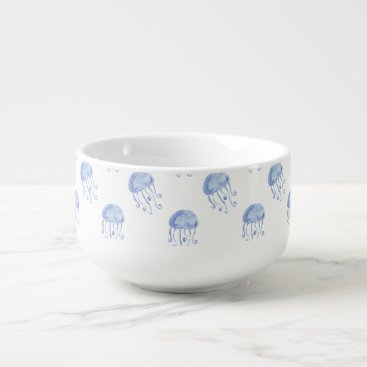 watercolor blue jellyfish beach design soup mug