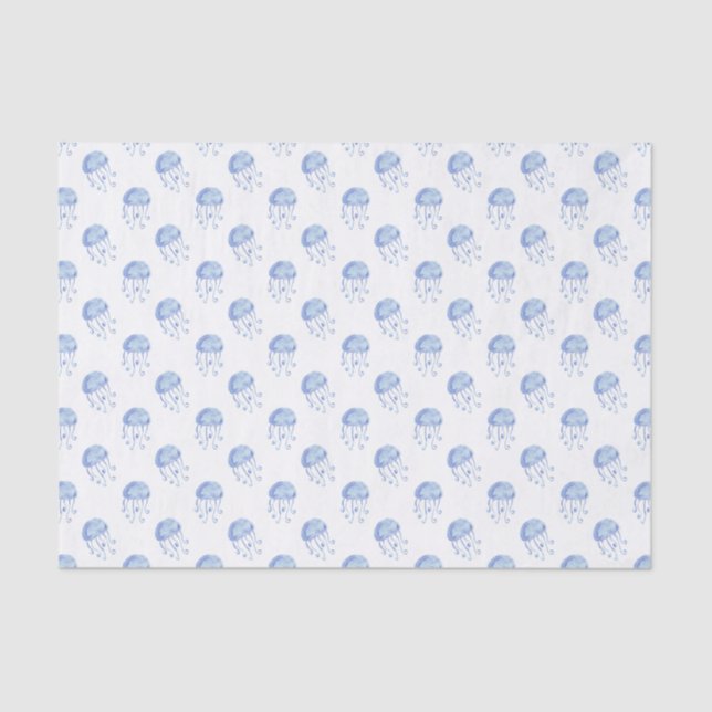 watercolor blue jellyfish beach design tissue paper (Front)