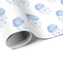 watercolor blue jellyfish beach design wrapping paper