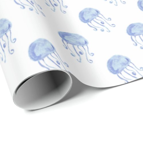 watercolor blue jellyfish beach design wrapping paper