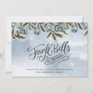 Watercolor Blue Jingle Bells Snowflakes Holiday Card