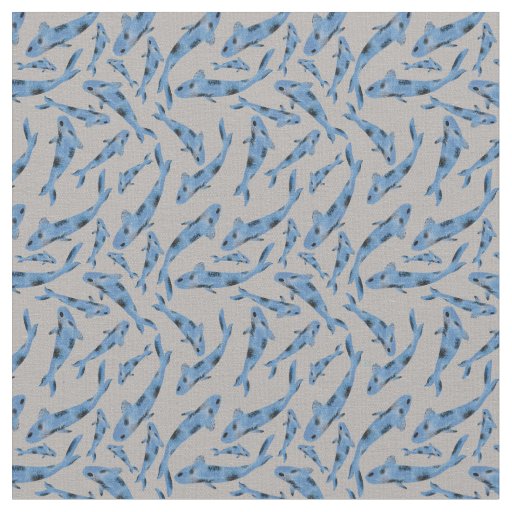 Watercolor Blue Koi Fish Gray Pattern Fabric