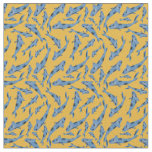 Watercolor Blue Koi Fish Yellow Pattern Fabric