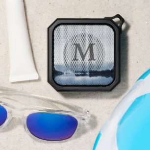 watercolor blue landscape bold monogram bluetooth speaker