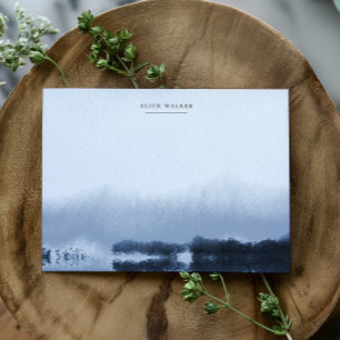 Watercolor Blue Landscape Monogram Note Card