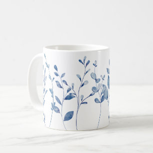 Watercolor Blue Leaves Coffee Mug