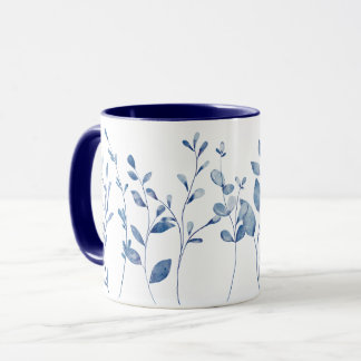 Watercolor Blue Leaves Mug