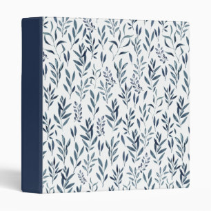 Watercolor Blue Leaves Pattern 3 Ring Binder