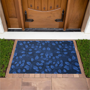 Watercolor Blue Leaves Pattern Doormat
