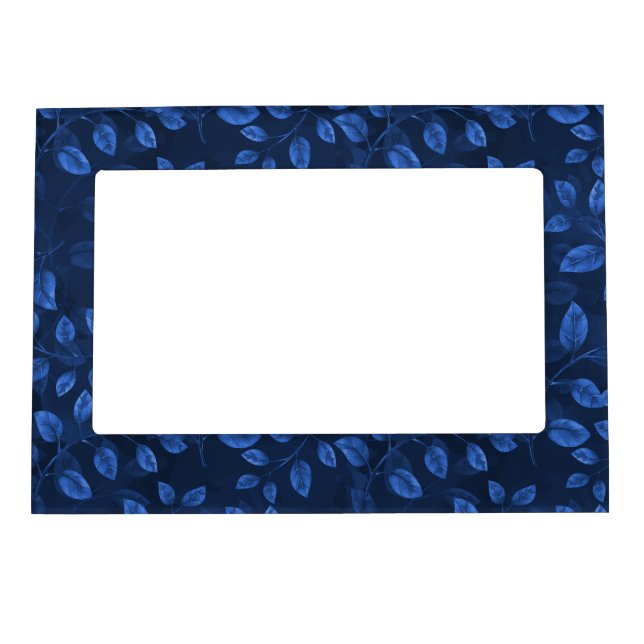 Watercolor Blue Leaves Pattern Magnetic Frame (Front)
