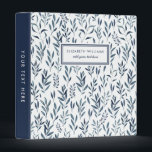Watercolor Blue Leaves Pattern Personalized   3 Ring Binder<br><div class="desc">elegant watercolor blue leaves pattern personalized binder</div>