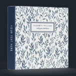 Watercolor Blue Leaves Pattern Personalized   3 Ring Binder<br><div class="desc">elegant watercolor blue leaves pattern personalized binder</div>