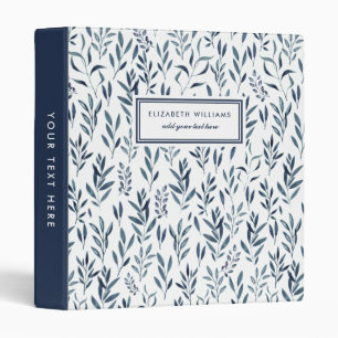 Watercolor Blue Leaves Pattern Personalized   3 Ring Binder