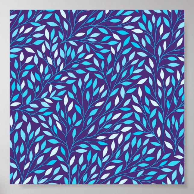 Watercolor Blue Leaves Poster (Front)