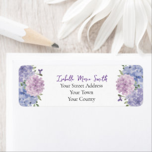 Watercolor Blue & Lilac Hydrangea Flowers Wedding Label