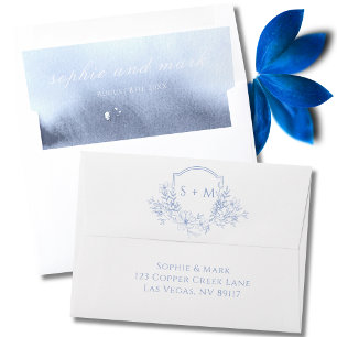 Watercolor Blue Liner For Monogram Crest Floral