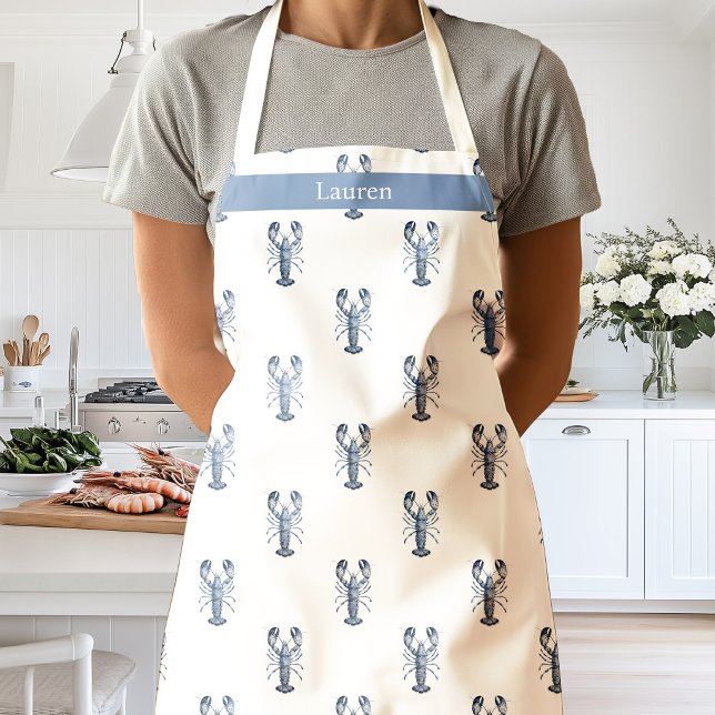 Watercolor Blue Lobster Coastal   Apron (Blue Lobster apron)