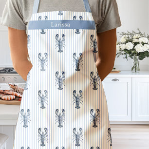 Watercolor Blue Lobster Stripe Coastal Apron