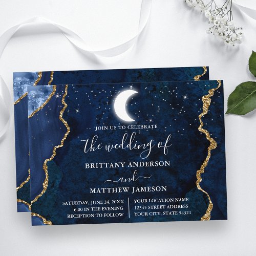 Watercolor Blue Marble Celestial Wedding Invitation