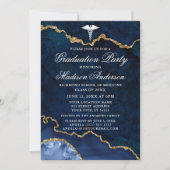 Watercolor Blue Marble Medical Graduation Party Invitation (Front)