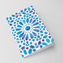 Watercolor Blue Meditteranean Tile Wedding Folded
