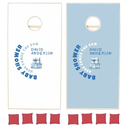 Watercolor blue minimalist baby shower boy cornhole set